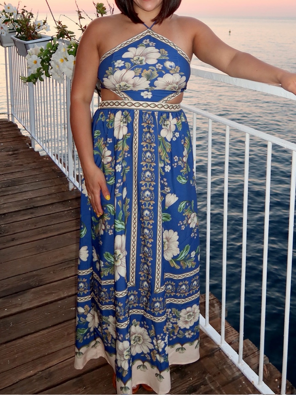 Floral Halter Cut Out Maxi Dress